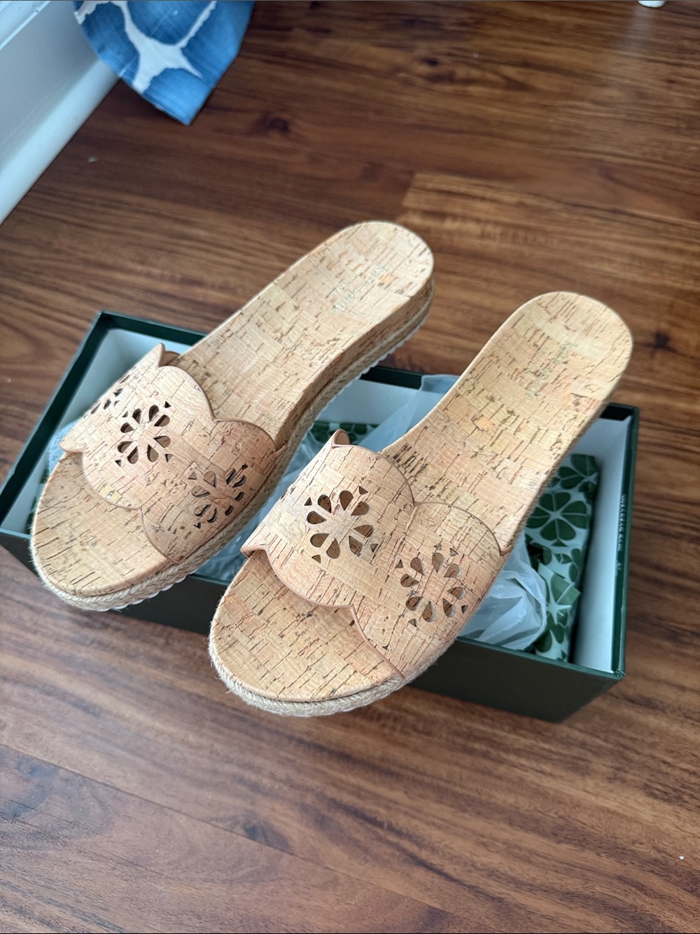 kate spade Natural Cork Slide Mules with Floral Cutouts